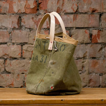 Load image into Gallery viewer, Canvas Green Cylinder Bottom Tote Small (RE-S004)
